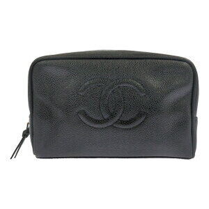Chanel Coco Mark Caviar Skin Cosmetic Pouch Black